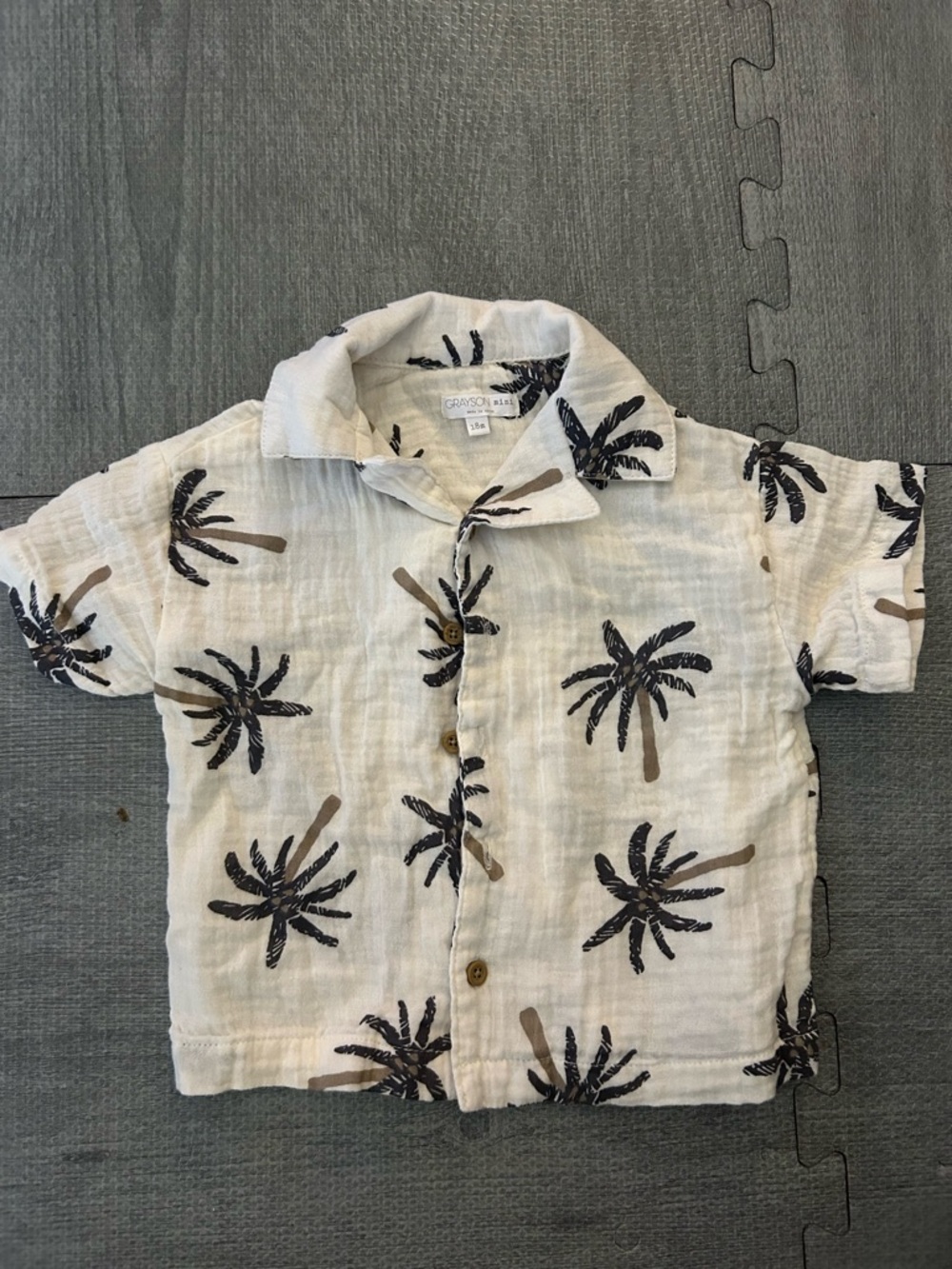 Gray Palm Print Short-Sleeve Shirt - size 18M